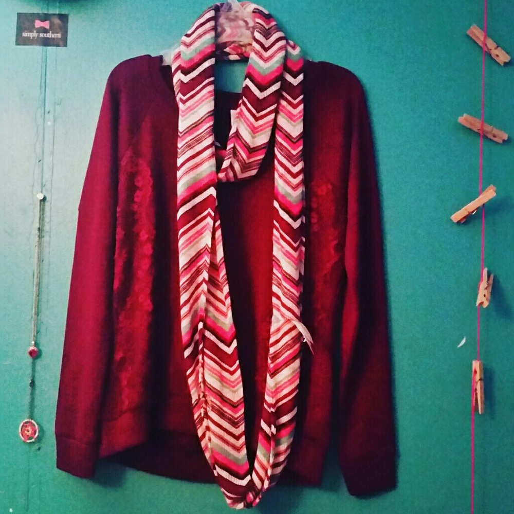 Dark red shirt and scarf